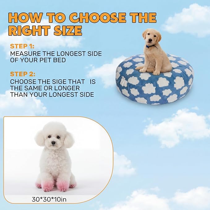 Youyole Medium Washable Round Dog Bed Cover Replacement Waterproof 30 x 30 x 10 in Round Donut Bed Cover for Dog Soft Blue Beds Protector Sheet with Lovely Clouds Print for Donut Beds & Pet Couch