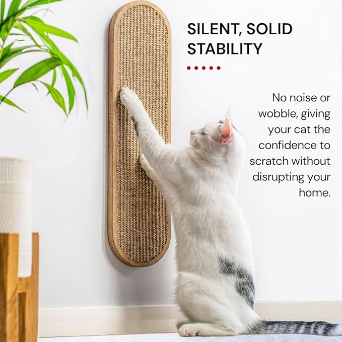 7 Ruby Road Indoor Cat Wall Scratcher — Multidirectional Sisal Scratch Pad & Board for Furniture Protection, Space-Saving Wall or Floor Use, Solid Rubberwood, All Breeds (Natural)