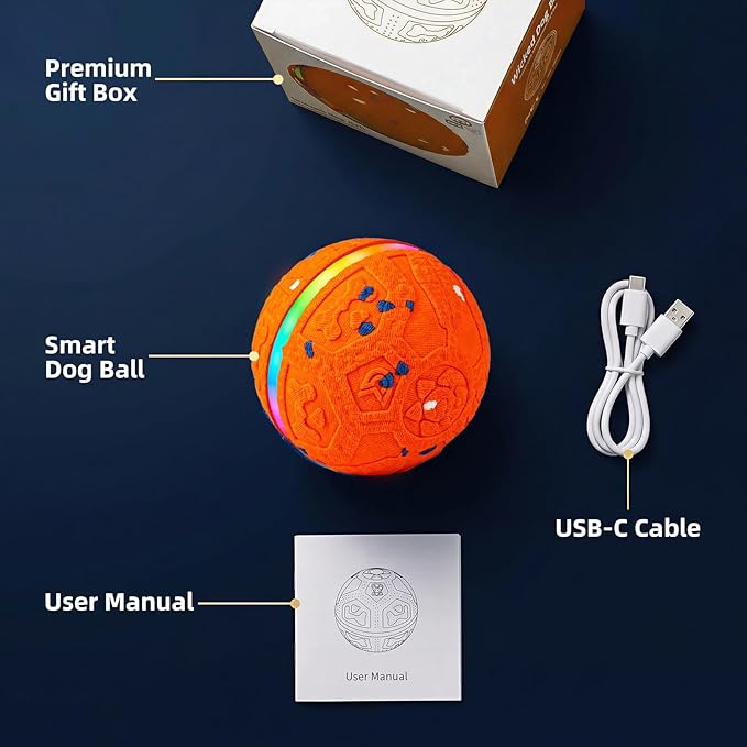 Interactive Dog Ball Toy, Durable E-TPU Material, 3 Play Modes with Colorful Lights, Automatic Moving, Bouncing and Rotating for Medium and Large Dogs Indoor & Outdoor (Orange)