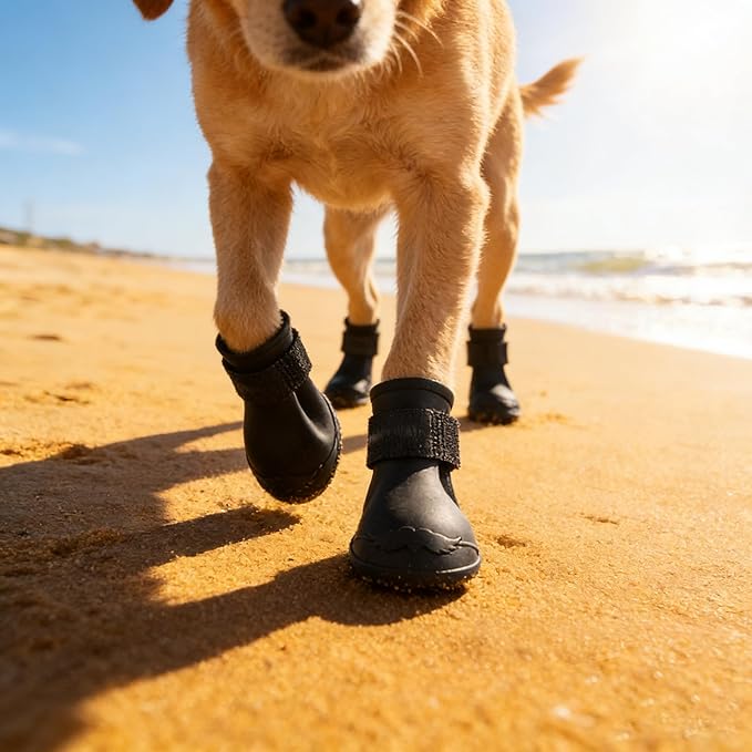 Yctze 4pcs Silicone Protective Dog Boots, Antislip Snow Shoes for Small Dogs, Ideal for French, Cute Pet Rain Wellies (L Black)