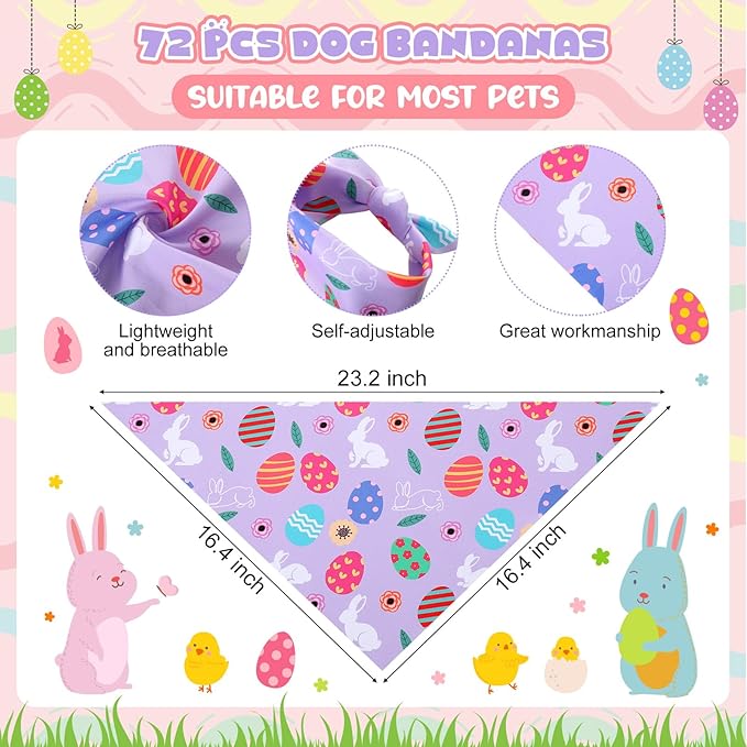 Sanwuta 72 Pcs Spring Dog Bandana Bulk Washable Puppy Triangle Scarfs Cat Bandanas Rabbit Adjustable Soft Spring Pattern Pet Triangle Bibs Accessories for Small Medium Dogs Cats Pets Costume