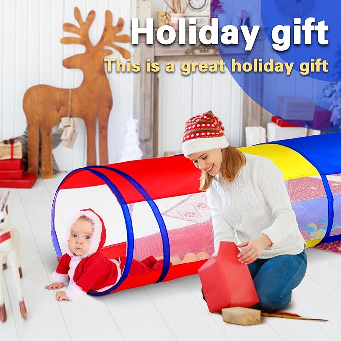 Kids Play Tunnel Tent for Toddlers, Colorful Pop Up Crawl Through Passage, Indoor & Outdoor Pipe Toy for Kids Backyard Playset, Dog Cat Pet Tunnel (Red, Yellow and Blue Tunnel)