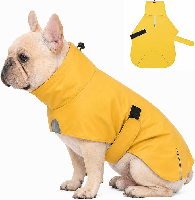 PU Dog Raincoat, Non-Toxic & Odorless Waterproof Vest, Adjustable High Neck and Hook & Loop Belly Closure for Rainy Potty Breaks & Wet Weather Outdoor Walks (Yellow, X-Small)