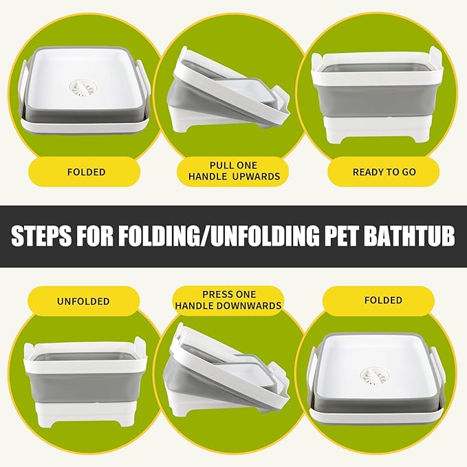 Collapsible Cat Puppy Bath Tub: Portable Small Dog Bathtub, Shampoo Brush & Toothbrush Set - Pet Shower Tub for Chihuahua, Yorkie, Pomeranian, Bichon, Maltese, Shih Tzu, Toy Poodle & Boston Bathing