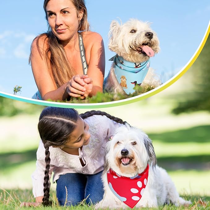 Huhumy 100 Pcs Paw Dog Bandanas Bulk Pet Bibs Colorful Triangle Scarf Paw Pattern Pet Bandanas for Medium Large Dogs Holiday Summer Birthday Costume Decor