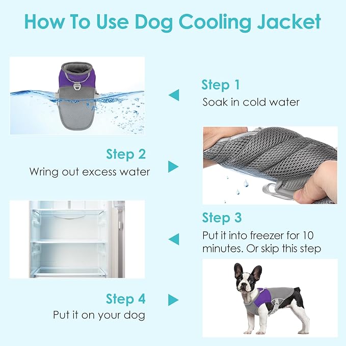 AOFITEE Dog Cooling Vest Small Dog, Lightweight Cooling Jacket for Dogs, Breathable Dogs Cooler Shirt with Harness D-Ring, Pet Sun Shirt UV Protection Ice Vest for Small Medium and Large Pet, Purple S