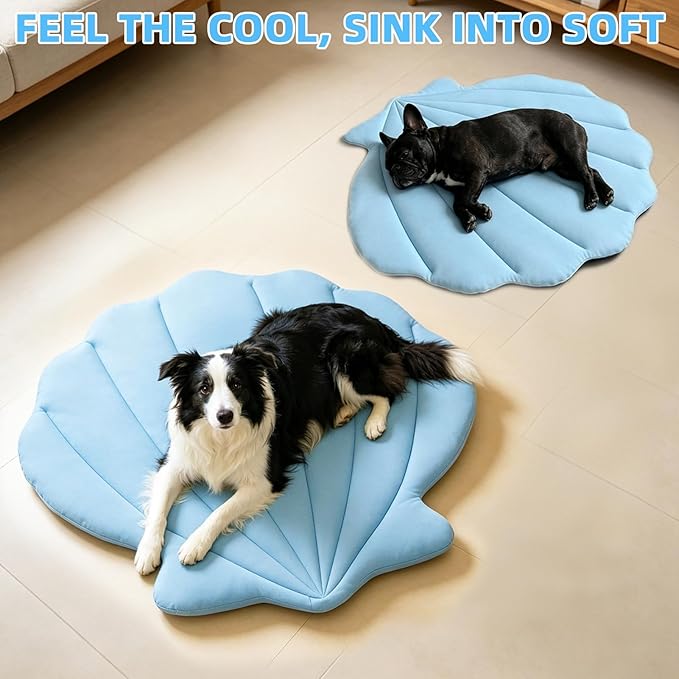 PUPTECK Dog Cooling Mat, 37”x33” Reversible Pet Self-Cooling Bed for Dogs, Thick & Soft Pet Cool Blanket Crate Kennel Pad, for Summer Indoor Outdoor, Blue M