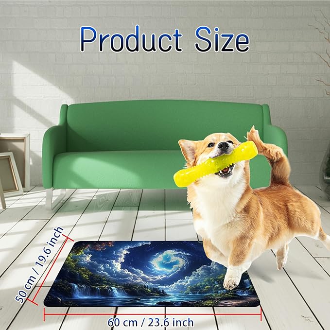 Dog Food Mat, 19.6" x 23.6" Absorbent Pet Feeding Mat for Food and Water, Waterproof Diatom Mud Pet Placemat with Non-Slip Rubber Backing, Easy Clean Cat Bowl Mat for Floors - Forest Sky