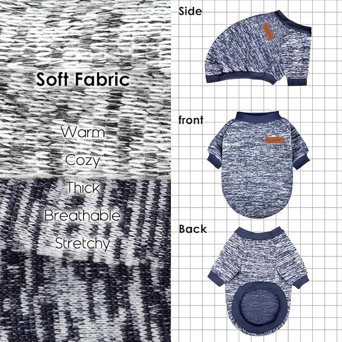 2 Pack Dog Sweaters for Small Dogs Girl Boy Winter Fleece Clothes Warm Soft Dog Sweatshirt Outfit for Dogs Cats Pet Apparel (Grey+Navy Blue, S (Back: 11.8",Chest: 15.7", 5.5-10Ibs))