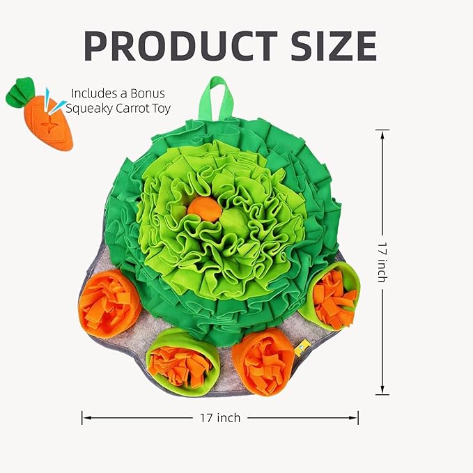 Rabbit Foraging Mat Snuffle Toy for Bunnies – Interactive Enrichment Puzzle Mat for Small Pets – Guinea Pig, Hamster, Chinchilla, Puppy – Indoor Pet Supplies for Chew, Feeding – Machine Washable 17"