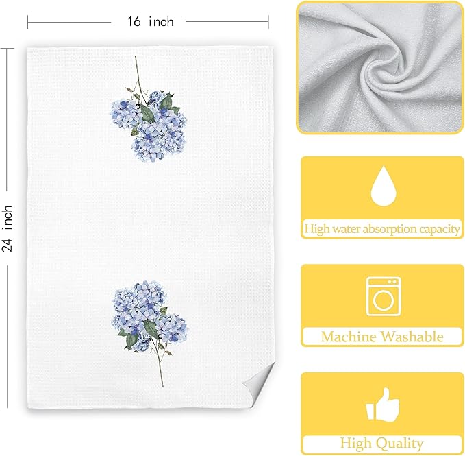 Light Blue Hydrangea Flowers Floral Kitchen Towels Set of 2 - Flowers Decorative Hand Towels for Bathroom, Light Blue Hydrangea Decor Dish Towels for Kitchen, Floral Hand Towels, 16x24