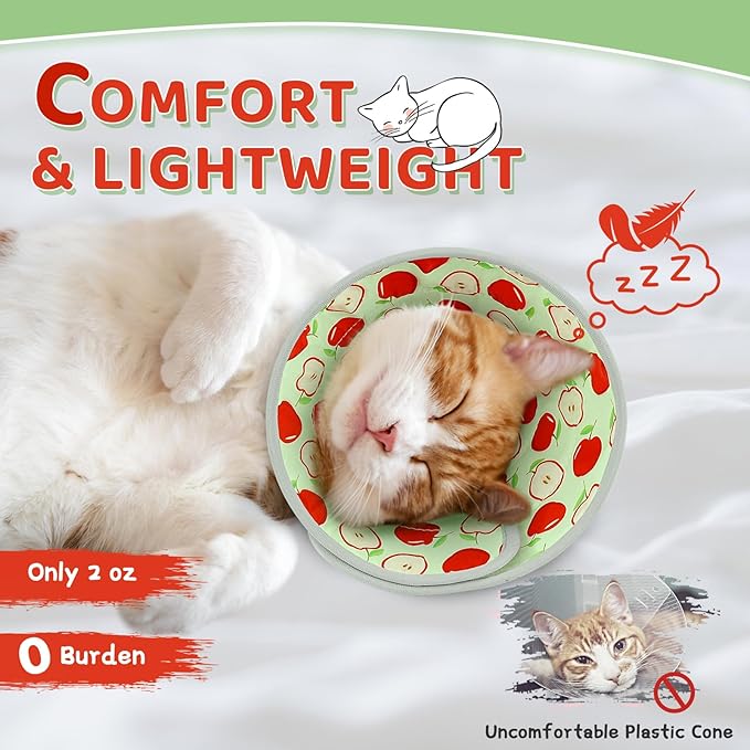 Cat Cone Collar Soft to Stop Licking, Adjustable, Foldable Lightweight Kitten Cones After Surgery Recovery for Cats & Kittens, Cat Cone Alternative, Easy Eating (AppleRed, S)
