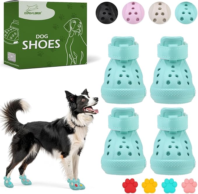 EVA Dog Shoes- Non-Slip Waterproof Dog Booties for Hot Pavement, Easy ON & Off, Reflective Adjustable Pet Boots & Paw Protectors, Rugged Sole for Small Medium Large Dog Outdoor Walking (Aqua Green, L)