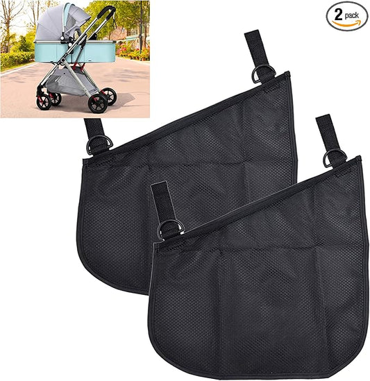 2 Pack Portable Side Sling Stroller Cargo Net ,Non-Slip and Adjustable Straps Storage Mesh Bag ,Food Storage ,Friut Storage Bag for Baby Stroller Cargo Mesh Bag Storage