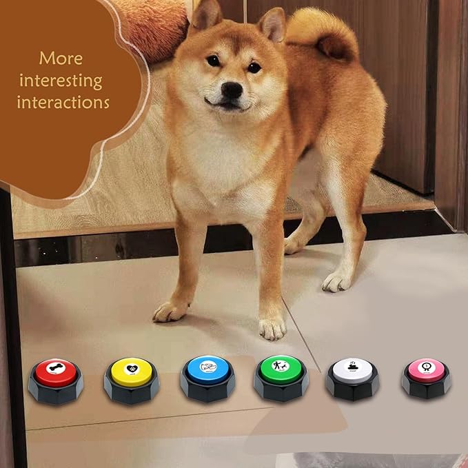 Dog Buttons for Communication 6 Color Training Buttons t, 30s Recordable Pet Training Buttons, Set with 45 Stickers & Magic Tape (Cats/Dogs/Office Games)