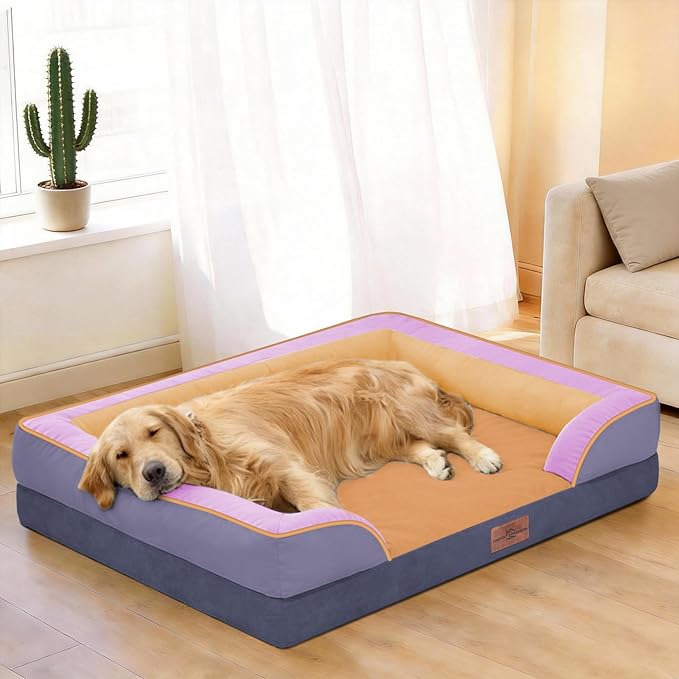 Comfort Expression Orthopedic Dog Bed for Extra Large Dogs 42x30 Inch, Waterproof Egg Crate Foam XL Pet Bed with Bolsters, Dog Couch with Washable Cover & Non-Slip Bottom, Orange Breeze