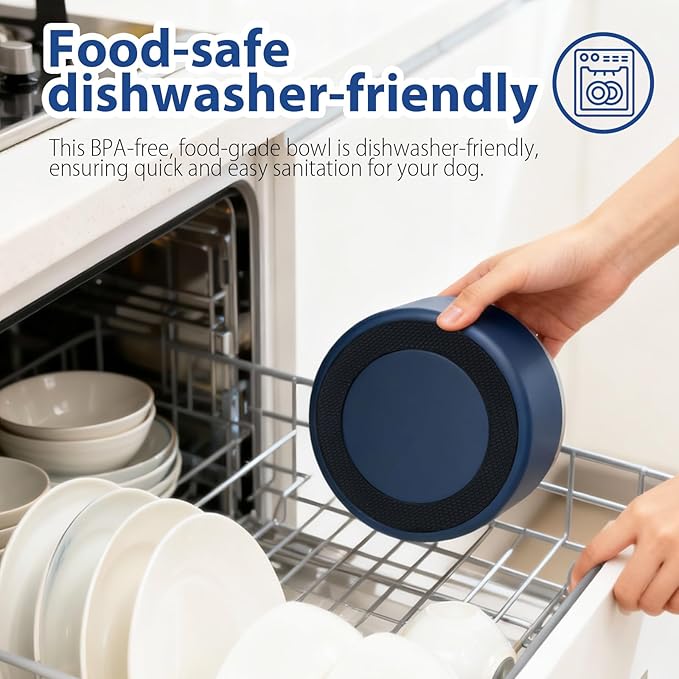Dog Bowl, Stainless Steel Dog Bowls for Food and Water, Metal Pet Feeding Bowl with Insulated Non-Slip Quiet Bottom, Easy to Clean, Dishwasher Safe, 64oz,8 Cup | Navy
