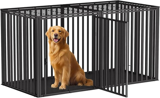LURIVA 55" L Steel Tube Large Dog Crate with Oxford Cloth Base, Heavy Dog Crates for Medium Large Dogs, Big Dog Cage, Dog Kennel, Puppy Dog Playpen with Top, Pet Cage, Indoor, Black3