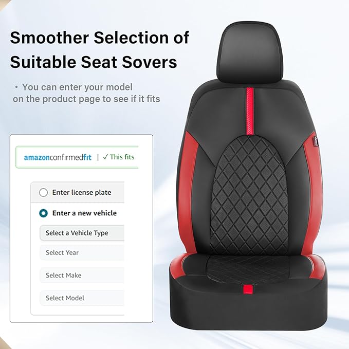 Coverado Car Seat Covers Front Seats, Car Seat Cover, Car Seat Protector Waterproof, Car Seat Cushion Red Seat Covers Carseat Cover Universal Fit for Most Cars