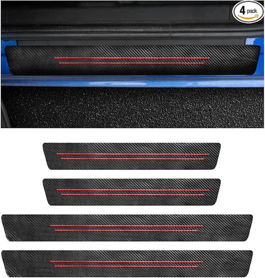 4 PCS Car Door Sill Protector, Waterproof Carbon Fiber Style Car Door Entry Guard Sill Protector, Anti-Scratch Door Threshold Strips Stickers for Most Vehicles, Car Accessories (Red-4pcs)