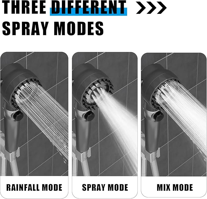 Handheld high-pressure shower head, with hose combination set, filter and various spray modes, Adjustable bracket,one-key switch, clean tiles, bathtubs and pets