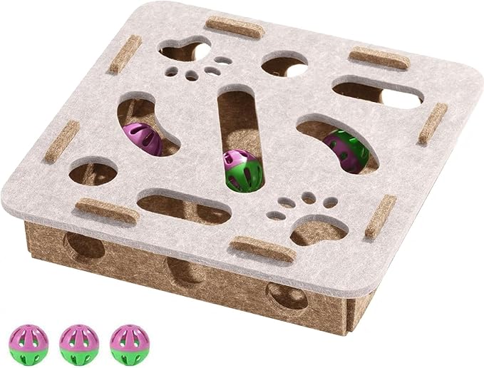 Cat Scratch Puzzle Enrichment Box, Kitten Nail File Scratcher, Interactive Cat Nail File Enrichment Box, Mental Felt Maze Box Stress Free Alternative to Clippers And Grinders (Camel, No Install)