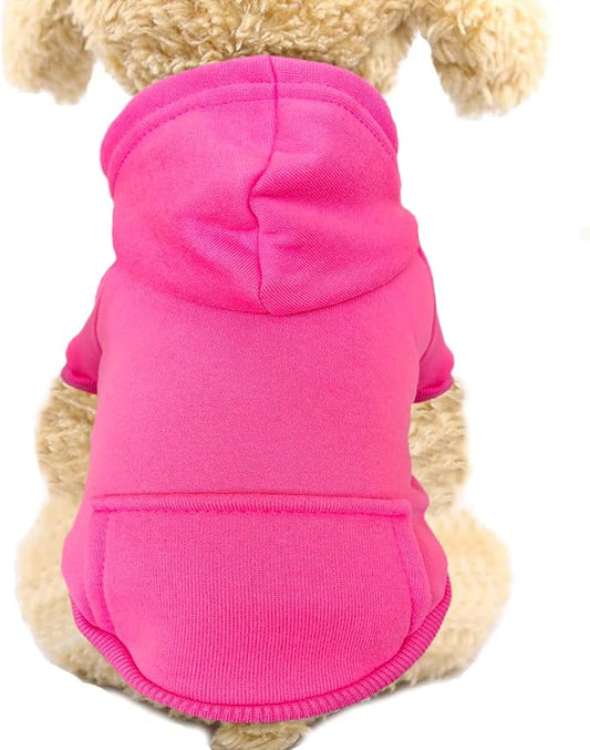 Jecikelon Soft Dog Hoodies for Small Dogs, Fleece Puppy Sweatshirt with Pockets, Warm Winter Cold Weather Coats for Pet Cat, Cute Clothes Puppy Costume (Rose red, Medium)