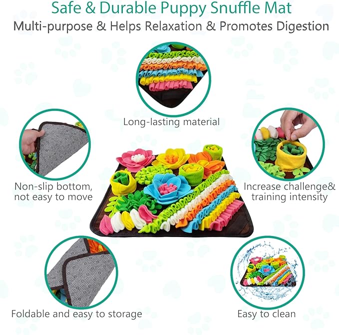 ORIA Pet Snuffle Mat, 15.4x15.4'' Interactive Sniff Mat, Dog Treats Feeding Mat for Slow Eating, Boredom, Encourages Natural Foraging Skills, Nosework Feeding Mat for Small Dogs Cats Rabbits