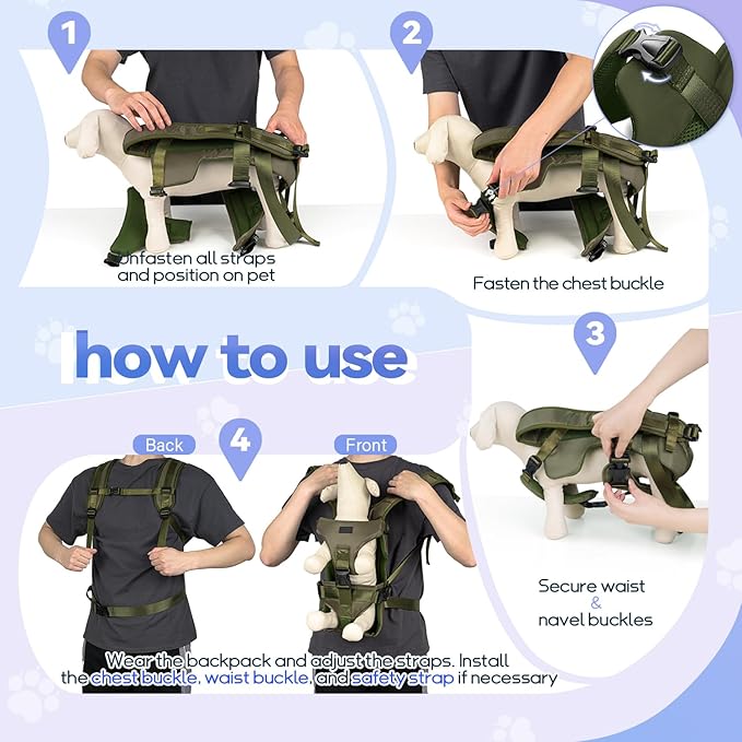 YUDODO Front Pet Carrier Backpack for Small Dogs, Secure and Breathable Mesh, Ergonomic Support, Adjustable for Walking, Hiking, or Travel (Army Green M)