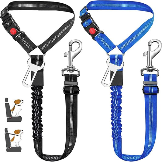 4 Piece Set Vehicle Harnesses, 2 in1 Dog Belts for Cars, Pet Harnesses Headrest Restraint Clip Adjustable Dog Car Harness Belt with Anti-Shock Elastic Bungee Buffer for All Vehicles