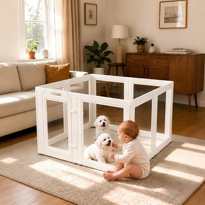 EVERFRONT Clear Acrylic Dog Playpen - Clear Dog Play Pen - Easy Assemble Acrylic Dog Playpen - Puppy Playpen, Cat Playpen, Small Animal Playpen, Dog Play Pen Indoors