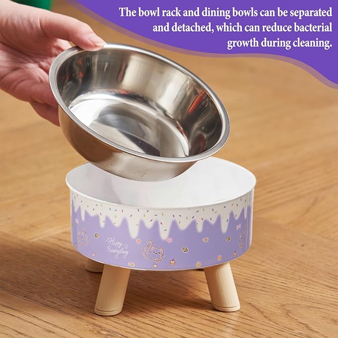 Raised Cat Food Bowls,Elevated Kitten Bowls for Indoor Cats Ergonomic Cat Food Water Bowls Purple
