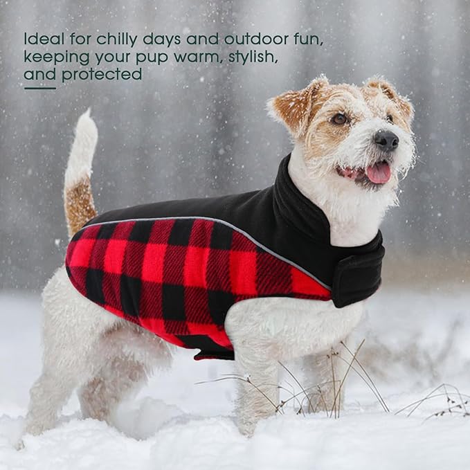 Kuoser Dog Winter Coat, Reversible Waterproof Dog Jacket with Leash Hole, Warm Dogs Fleece Vest Adjustable Doggy Cold Weather Clothes Plaid Christmas Outfit Pet Apparel for Extra Large Dogs, Red 3XL
