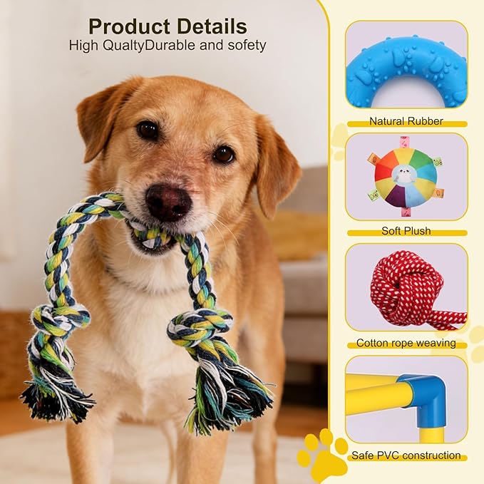 38" Extra Large Puppy Play Gym Jungle Gym with 14 Toys, Indoor Dog Activity Center with Adjustable Elastic Tug Straps, Spacious PVC Design for Small Dogs & Puppies 0-6 Months