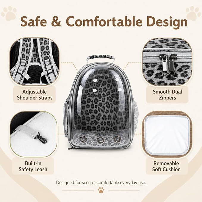 Expandable Cat Carrier Backpack for Cats & Dogs, Bubble Window Pet Travel Backpack with Breathable Mesh, Anti-Collapse Structure, Side Door, for Vet Visits, Hiking, Black and White Animal
