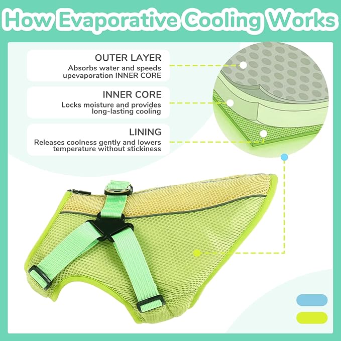 FUAMEY Dog Cooling Vest for Large Dogs Doggy Evaporative Cooling Jacket in Hot Weather Puppy Breathable Mesh Cooler Vest with Reflective Stripe Pet Summer Harness Shirt for Hiking Training Green XL