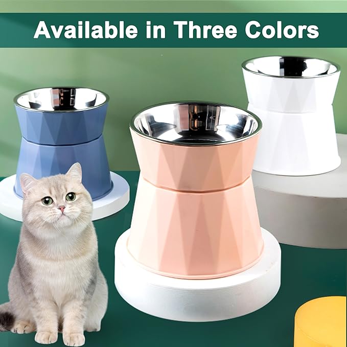 Elevated Cat Bowls for Food and Water, Raised Cat Food Bowls Beneficial for Digestion, Resonable Height, Whisker-Relief, Easy to Clean, 13oz(White)