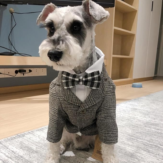 Dog Clothes Pet Plaid Suit Dog Tuxedo Costumes, Formal Gentleman Apparel Vest, Wedding Party Birthday Wear French Bulldog Pug Teddy Terrier (M, Brown Coat)