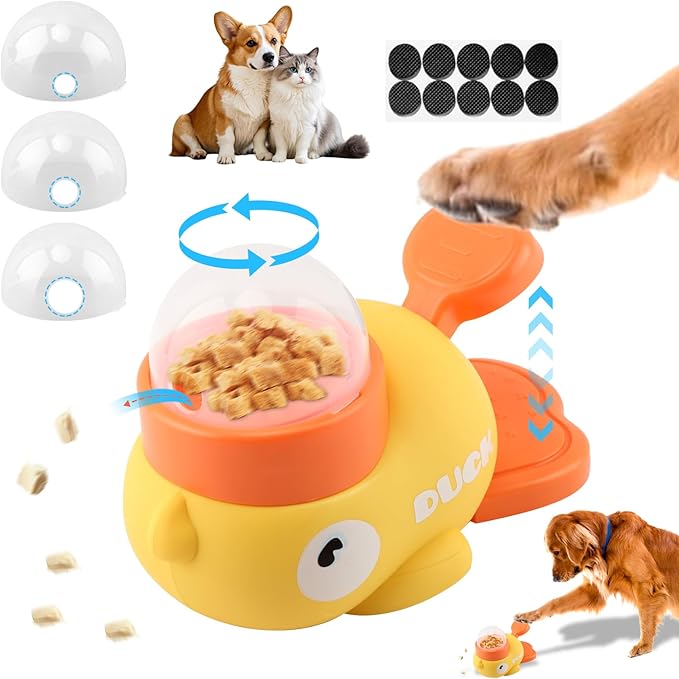 Dog Interactive Treat Dispenser, Duck-Shaped Slow Feeder Food Puzzle for Small Medium Dogs & Cats, Cat Treat Dispenser Toy Duck-Shaped