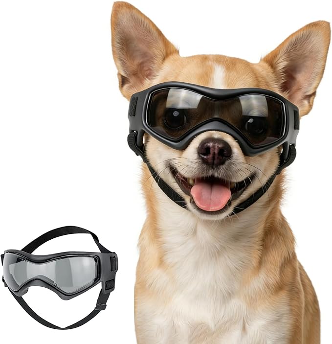Dog Goggles for Extra Small Breed, Anti-UV Windproof Doggie Sunglasses, Small Dog Glasses Eye Protection for Riding Cycling Hiking, Black