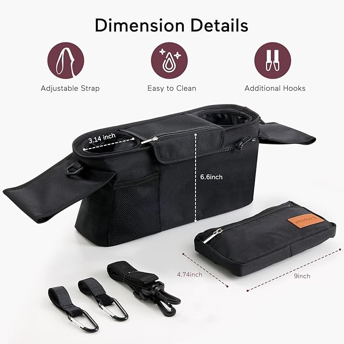 Momcozy Universal Stroller Organizer with Insulated Cup Holder Detachable Phone Bag & Shoulder Strap, Fits for Stroller Like Uppababy, Baby Jogger, Britax, BOB, Umbrella and Pet Stroller