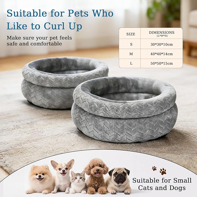 Dual-Layer Donut Cat Bed - Fluffy Round Bed for Small Pets - Ultra-Soft Cat Donut Bed for Cozy Sleep (Grey, 12 * 12 * 3.9 inch / 30 * 30 * 10 cm)