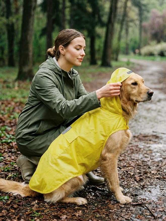 Dog Raincoat Reflective Adjustable Hooded Pet Rain Jacket Poncho with Leash Hole for Dogs S-5XL