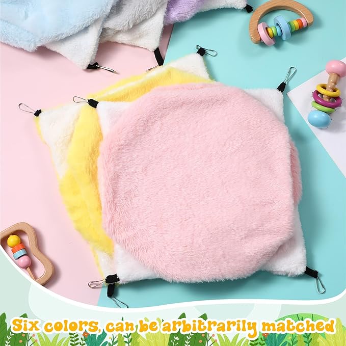 Jerify 6 Pcs 3 Layers Rat Hammock Set Small Animals Hammock Guinea Pig Ferret Hanging Hammocks Hamster Pet Cage Accessories for Chinchilla Sleeping and Playing(6 Colors)