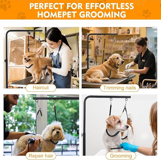 Adjustable Dog Grooming Arm with Clamp, 20″–30″ Height, Dog Grooming Table Arm with Hammock and No-Sit Holder, Grooming Restraint for Small Medium Dogs at Home or Salon
