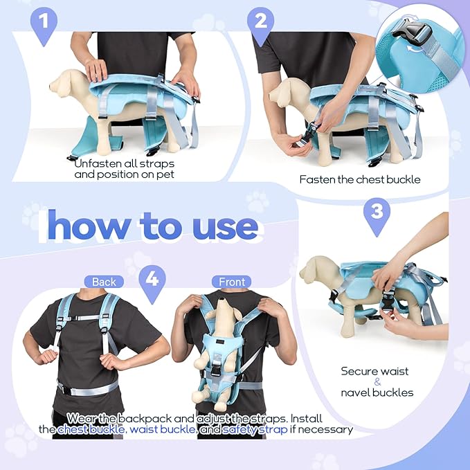 YUDODO Front Pet Carrier Backpack for Small Dogs, Secure and Breathable Mesh, Ergonomic Support, Adjustable for Walking, Hiking, or Travel (Blue S)