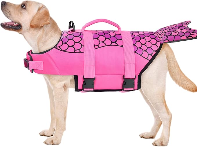 Malier Dog Life Jacket, Ripstop Dog Life Vest with High Buoyancy for Swimming Boating, High Visibility Shark Puupy Lifesaver for Small Medium Large Dogs (Pink, X-Small)