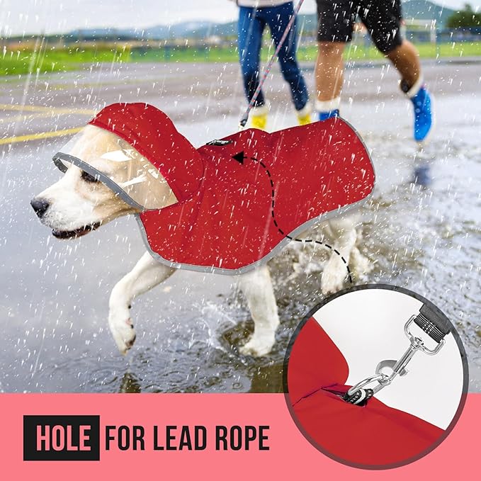 Lukovee Dog Raincoat - Lightweight Hooded Dog Rain Coat for Large Medium Small Dogs, Adjustable Poncho Jacket with Reflective Stripes & Built-in Storage Pocket (Red, X-Large)