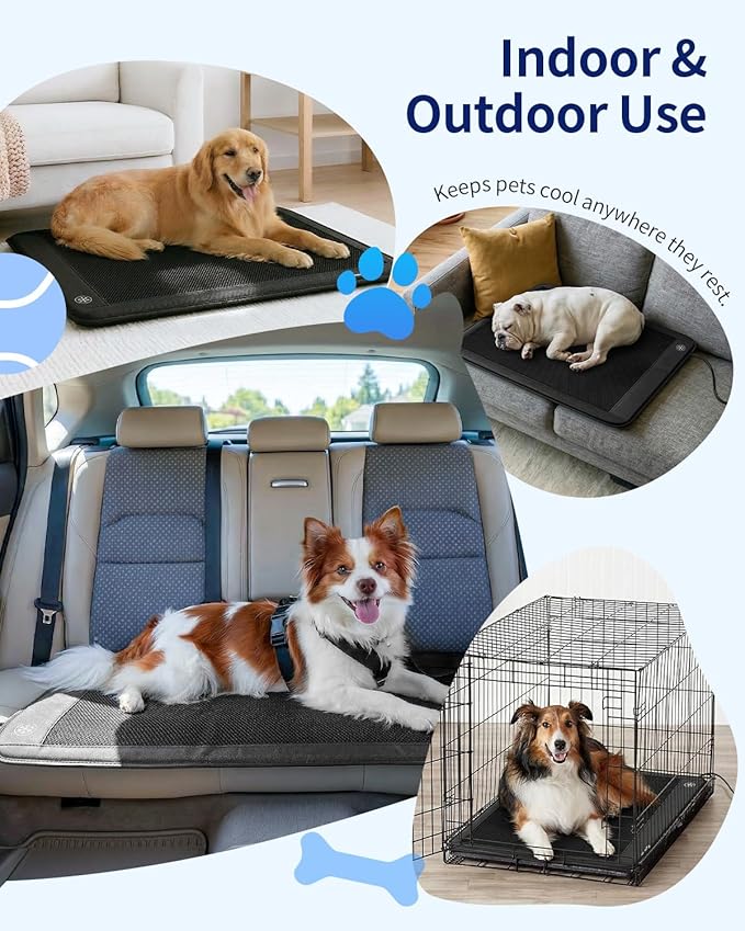 Electric Dog Cooling Mat, 30"x24" Pet Cooling Mat Indoor for Dogs and Cats, 3 Cooling Levels, Ultra-Quiet Operation, Non-Slip Chill Pad for Dogs & Cats from 22–55 lbs, Ideal for Summer
