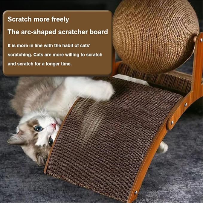 Sisal Cat Scratching Ball Toy, Interactive Cat Scratcher Board with Wooden Frame, Durable Scratch Toy for Indoor Cats, Wear-Resistant Ferris Wheel Design for Endless Fun! (Middle)